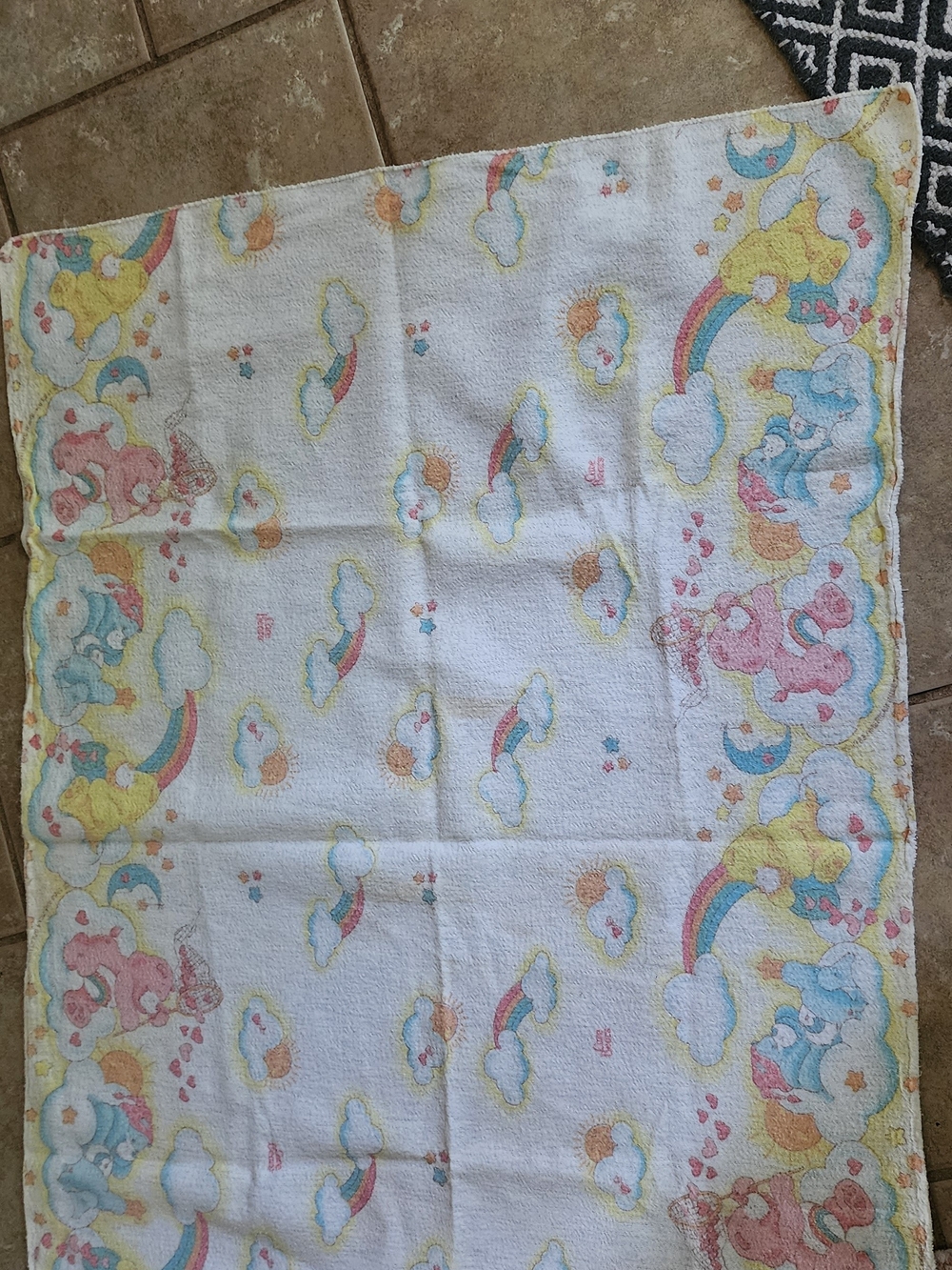 Vintage 1983 Care Bears Pastel Rainbow Baby Blanket Set Of 2 27x37"